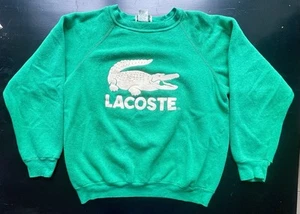 Vintage 1980 Kelly Green Lacoste Crewneck Sweatshirt Youth Kids L White Logo - Picture 1 of 12