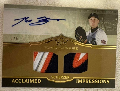 2011 Topps Marquee Max Scherzer Acclaimed Impressions 3 Patch Auto # 3/5 - Image 1 of 2