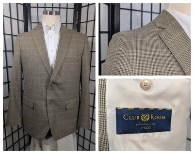 Abrigo Blazer Deportivo Pata de Gallo Tostado 42R Club Room Para Hombre Chaqueta de 2 Botones Regular Fi Foto 1 de 4