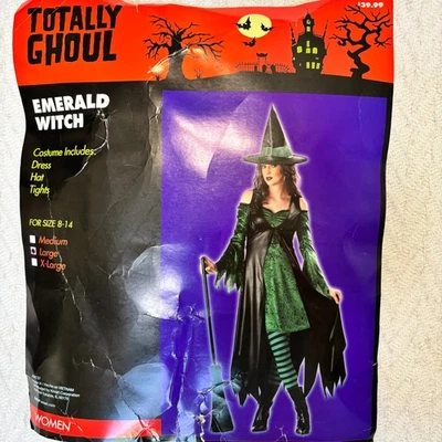 Totally Ghoul Women L Emerald Witch Halloween Costume Dress Witch w/ Accesories - Image 1 of 4