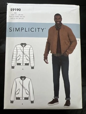Chaqueta de bombardero universitaria Simplicity S9190 para hombre SIN CORTAR patrón de costura AA (34-42) Foto 1 de 2