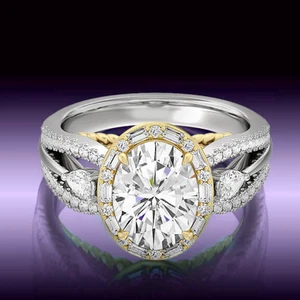 14k Multi Tone Gold Wedding Ring Lab Grown Pear Diamond 3 Carat IGI Certified - Picture 1 of 10
