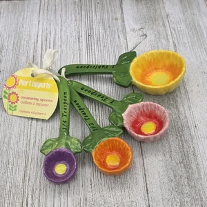Pier 1 One Flowers Ceramic 4 Measuring Spoons Set NWT - Picture 1 of 5