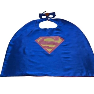 Halloween Kids Superman or Supergirl Cape Blue with Red Lining Mask and Logo - Picture 1 of 3