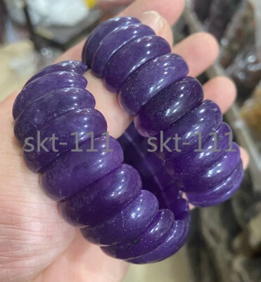 10 * 24mm Natural Nephrite Purple quartzite jade Gemstone Healing Bracelet AAA - Image 1 of 4