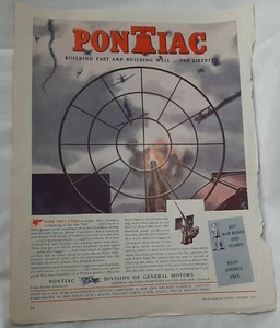 PONTIAC 1943 Vtg original 1940s print art WWII Buy WAR BONDS KEEP AMERICA FREE - Picture 1 of 6