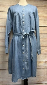 Eileen Fisher Organic Cotton Chambray Shirt Dress Denim Blue Sz XL Belted Collar - Picture 1 of 12