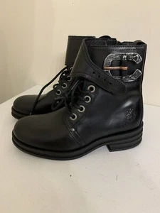 FLY London Lace-Up Ankle Boot Kara Black 5 New - Picture 1 of 3