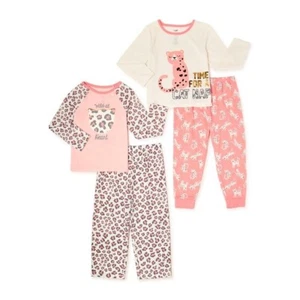 kids pajama set girls with long sleeves, cotton pajamas set of 4 pieces - Picture 1 of 1