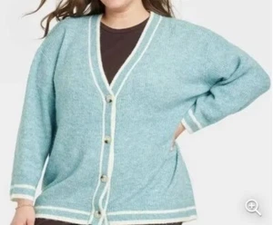 Preppy New Day Varsity cardigan Light  Blue White Edge  Oversized Size XS - Picture 1 of 8