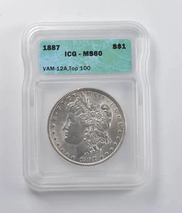 MS60 1887 Morgan Silver Dollar VAM-12A Top 100 ICG Alligator Eyes *5907 - Picture 1 of 3