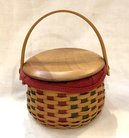 Longaberger 2003 Tree Trimming Melody Basket, Red/Green with Liner and Lid Cover