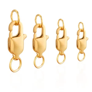 9 . 3MM Gold Plated Stainless Steel Lobster Clasp X 2 with 2 open Jump Rings - Picture 1 of 9