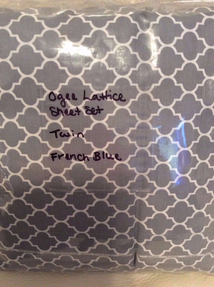 Restauración Hardware Teen Ogee Enrejado Sábanas Gemelas Azul Francés Nuevo Algodón  Foto 1 de 1