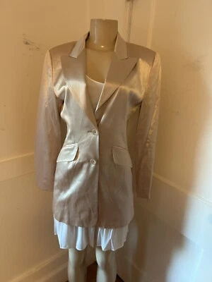 Chaqueta Blazer Cache De Colección Años 80 Rubor Desnudo Satinado 2 Botones Bolsillos Inclinados EE. UU. TALLA 4 Foto 1 de 4