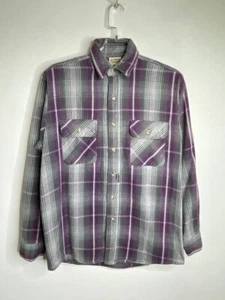 Vintage Five Brother Flannel Shirt Purple Green Gray Plaid Button Up Long Sleeve - Picture 1 of 8