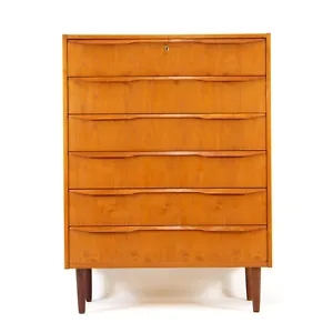 Retro Vintage Danish Modern Teak Tall Boy Chest of Drawers MCM 1950s 60s 70s - Picture 1 of 1