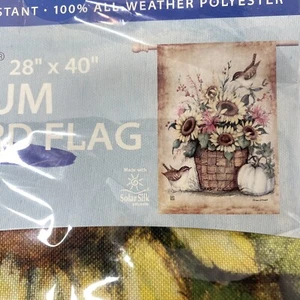 Sonnenblumen Herbst Flagge weiß Kürbis Korb 28 x 40 Breezeart - Bild 1 von 8