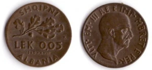 1940 Albanien 0,05 Lek Vittorio Emanuele. III Jahr XVIII Bronzital Siehe Foto - Bild 1 von 1