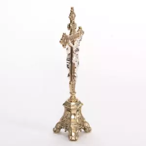 Home Chapel Church Polished Brass Altar Cross Silver Corpus Both Sides (#60DCAC) - Picture 1 of 10