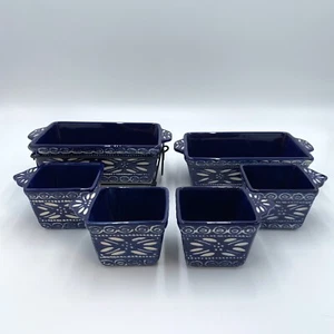 Set of 7 Temp-Tations by Tara Ovenware Carved Old World Blue Stoneware Dishes - Picture 1 of 16