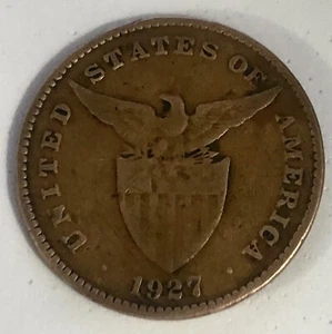 VINTAGE 1927 M-1 USA ONE CENTAVO FILIPINAS BRONZE COIN COLLECTIBLE - Picture 1 of 2