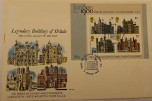 London 1980 FDC, Intl. Stamp Exhibit - Legendary Britain Buildings Mini SS #834a - Picture 1 of 4