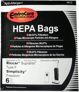 Bolsas de aspiradora Riccar/Simplicity/CleanMax HEPA se ajustan a cuerpo suave Supralite/Freedom/Zoom - Imagen 1 de 2