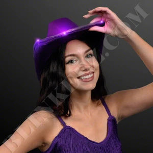 LIGHT UP PURPLE COWBOY HAT Country Cowgirl Party Flashing LED PURPLE Cowboy Hat - Picture 1 of 10