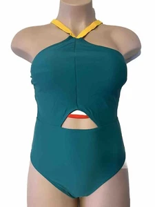 Juicy Couture NEW Swimsuit Womens Size XL Cutout “Duck Green” One-piece Highneck - Picture 1 of 4