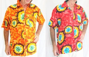 BRIGHT & LOUD HAWAIIAN Herren SHIRT ROT ORANGE Batik, DOUBLE DUCK STAG NIGHT Neu - Bild 1 von 7
