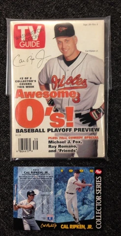 Baltimore Orioles Cal Ripken 1996 Washington Edition TV Guide + 1995 Post card Cover
