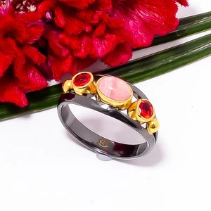 Anillo de plata de ley 925 chapado en oro y negro granate rojo rodocrosita y granate s.9 S4 - Imagen 1 de 2