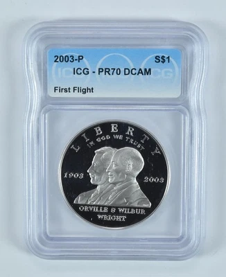 2003-P First Flight Commemorative Silver Dollar PR70 DCAM ICG *1373 - Image 1 of 4