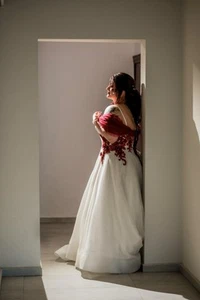 Personalised Wedding Dress With Burgundy Lace - Picture 1 of 6