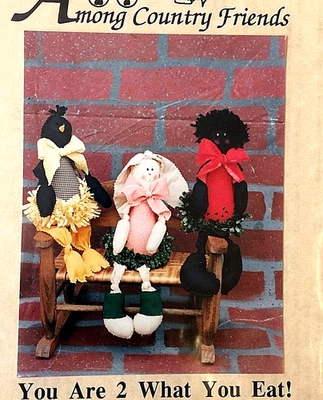 Fun!!! Among Country Friends Primitive Doll Pattern RABBIT CROW WATERMELON GIRL - Image 1 of 3