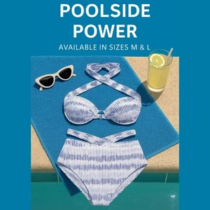 Wave Pattern Multiwear Crisscross High Waist Halter Bikini Set - Poolside Power - Picture 1 of 10