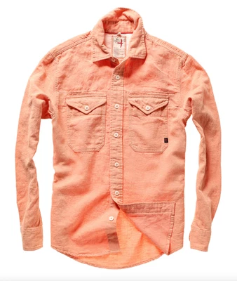 NWT Relwen Linen Button Up Shirt Large Beach Warm Coral Orange Pink Huckberry L  - Image 1 of 4