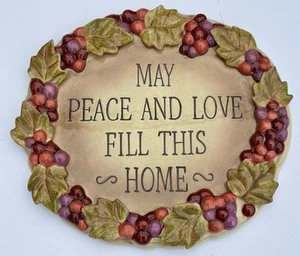 Vtg Grasslands Road Tuscan Ceramic Peace Love Home 3D Grapes Wall Hanging Plaque - Picture 1 of 9