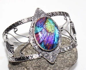 Riesiger dichroitischer Glas 925 Silber plattiert Handarbeit Armreif 6,5" Versprechen Geschenk GW - Bild 1 von 3