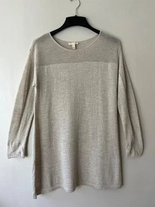 Eileen Fisher Sz M Beige Wool Tunic Long Sleeve Sweater Blouse Top Stretch Mesh - Picture 1 of 8
