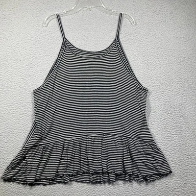 Camiseta sin mangas American Eagle para mujer XL negra gris a rayas suave sexy costilla elástica con volantes Foto 1 de 4