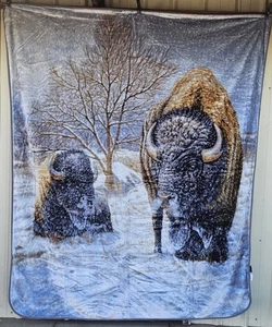 BISON BUFFALO WESTERN HERITAGE WINTER SNOW TREE OUTDOOR QUEEN SIZE BLANKET - Picture 1 of 2