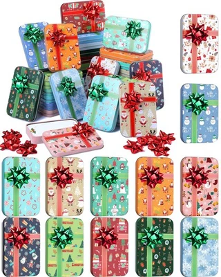 Caixa de cartão de presente de Natal caixa de cartão de presente de metal porta-latas com tampas e flores... - Imagem 1 de 4