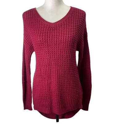 Bongo Sweater Womens Small Pink Waffle Knit Long Sleeve Slim Fit V Neck Pullover - Image 1 of 4