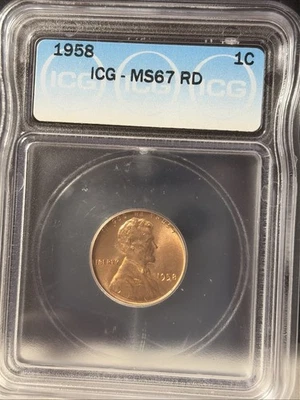 1958 P Lincoln Cent MS67 RD ICG 4147700101 Wheat Penny Red  An Awesome Coin - Image 1 of 4