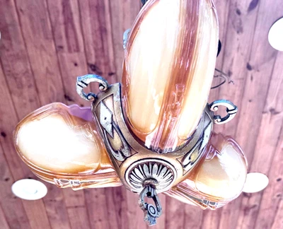 Lámpara de techo antigua Art Deco de tres luces con pantalla antideslizante lámpara nueva Foto 1 de 4