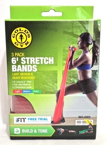 Gold's Gym 3 Pack 6’ X 6" Stretch Bands Light Medium Heavy Resistance Workout - Picture 1 of 6