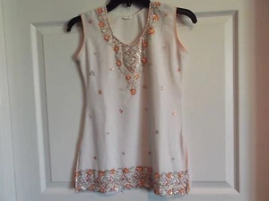NWT Delhi Fashion Exclusive size 38 design collection white peach silver tank - - Bild 1 von 5