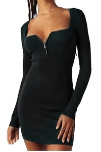 Abercrombie & Fitch-Long-Sleeve Half-Zip Mini Sweater Dress-Size: XLT-Black-NEW! - Picture 1 of 20